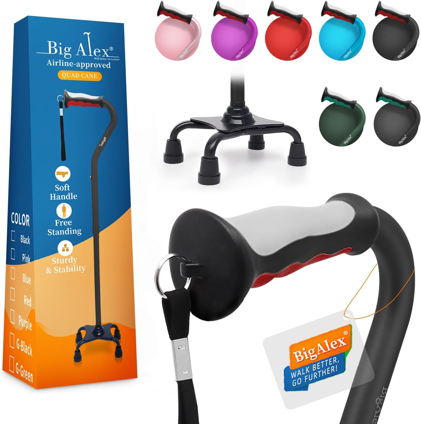 BigAlex Bastón 4 Patas Ajustable para personas mayores