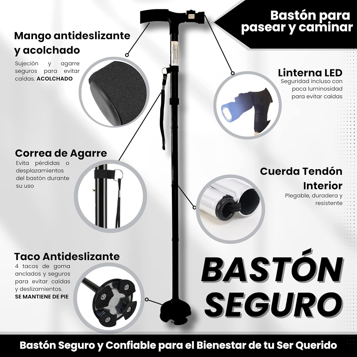 Bastón Plegable para Mayores con Luz LED integrada