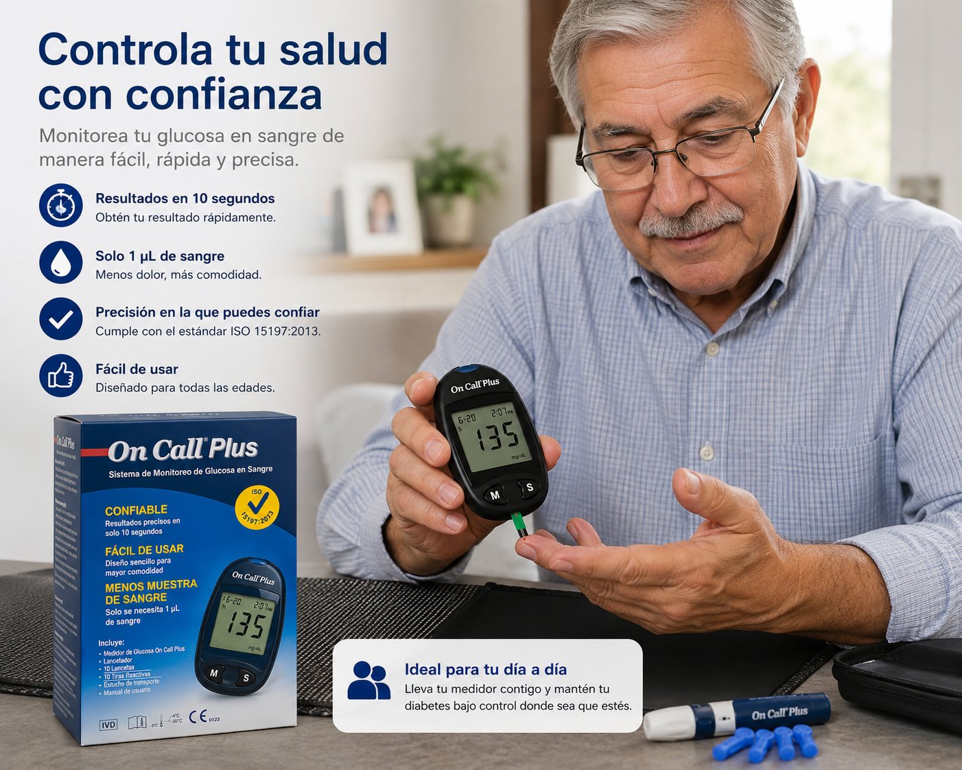 On Call Plus aparato de glucosa kit completo con lancetas