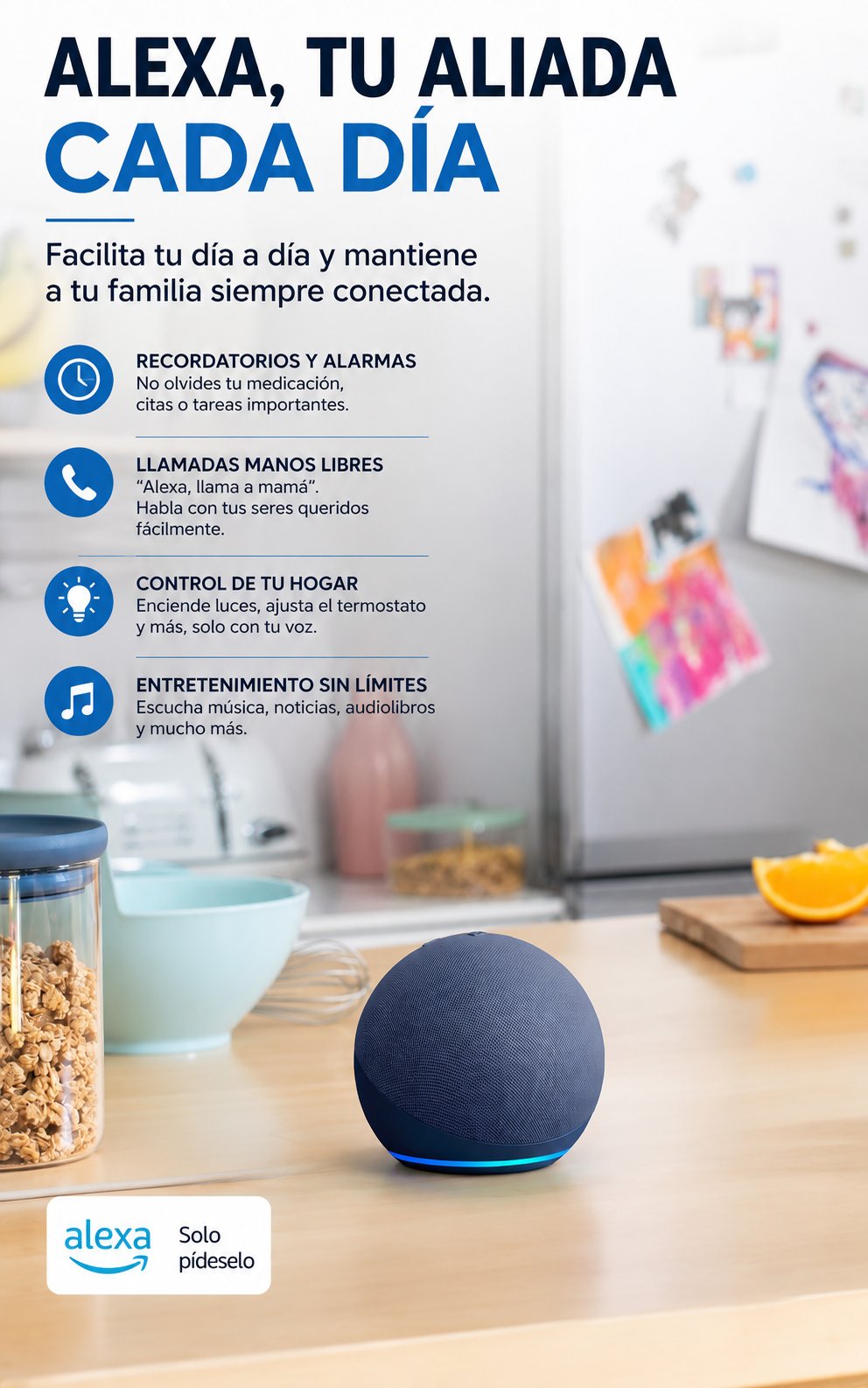 Altavoz Inteligente WiFi con Asistente de Voz Alexa para mayores